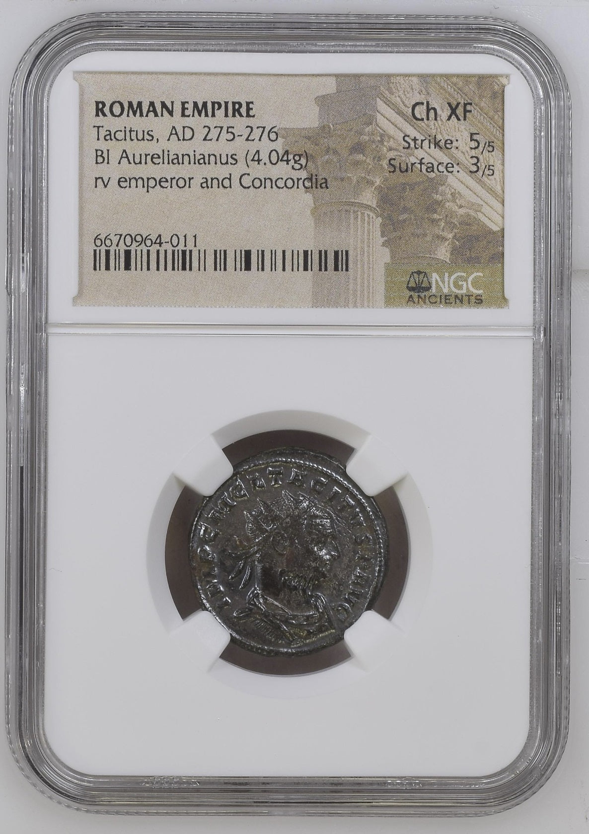 Roman Empire - Tacitus - Billon Aurelianianus - NGC Ch XF - Cohen:109