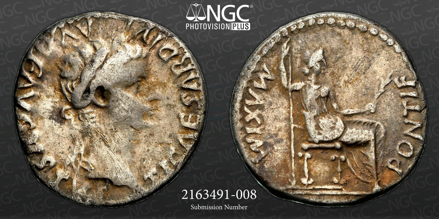 Roman Empire - Tiberius - Silver Denarius - NGC F - RIC:26