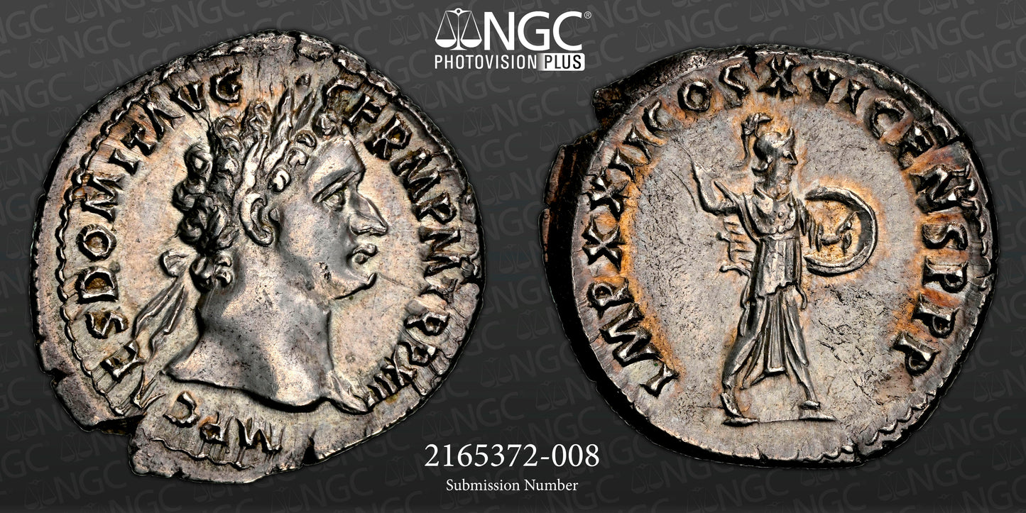 Roman Empire - Domitian - Silver Denarius - NGC Ch XF - RIC:787