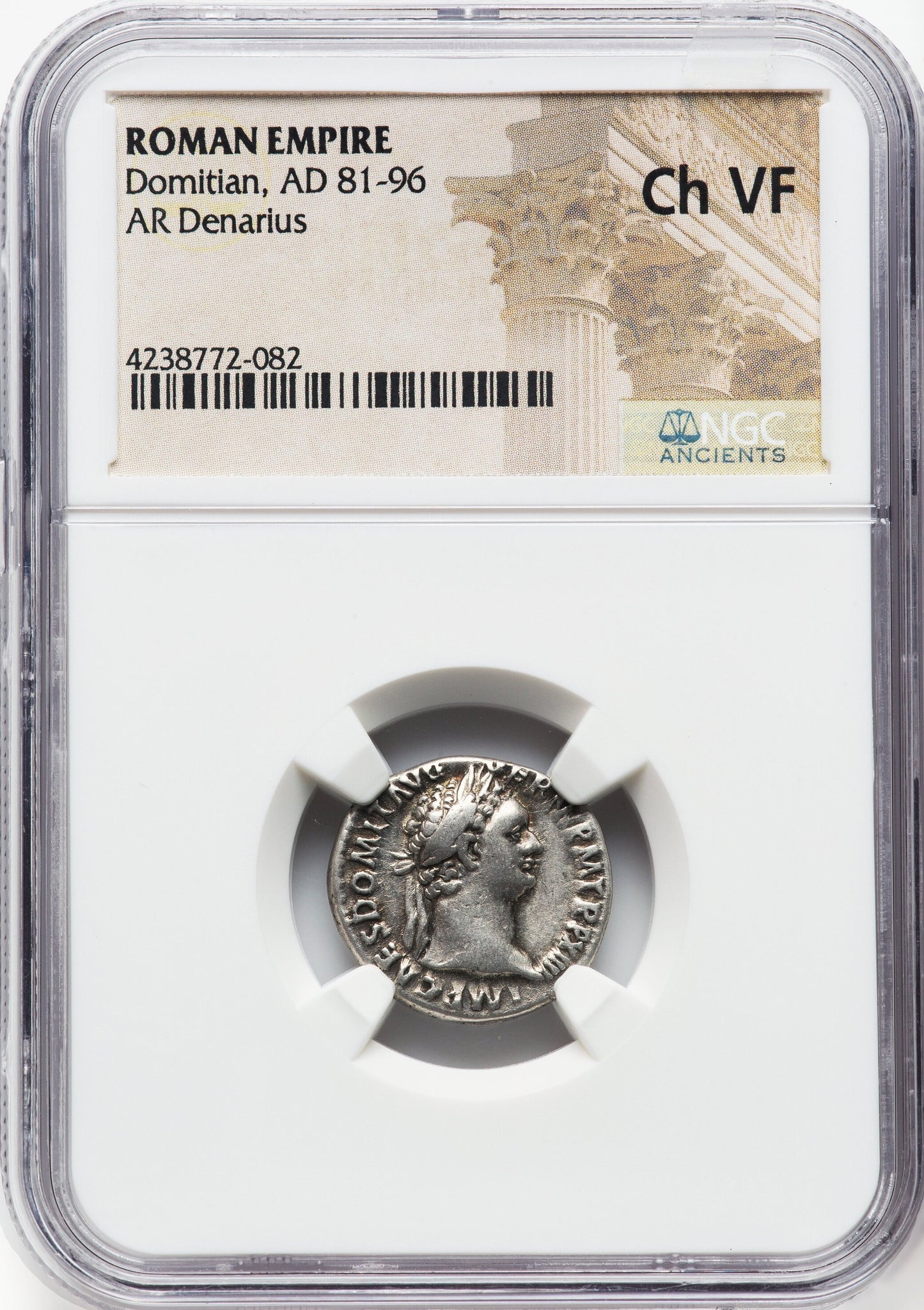 Roman Empire - Domitian - Silver Denarius - NGC Ch VF - RIC:766