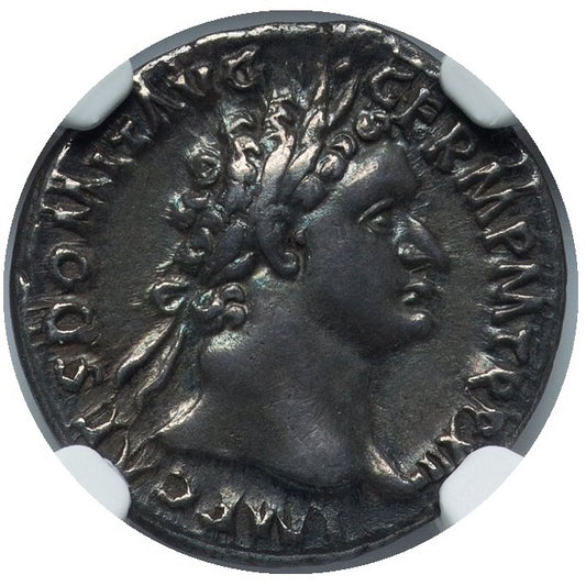 Roman Empire - Domitian - Silver Denarius - NGC XF - RIC:739