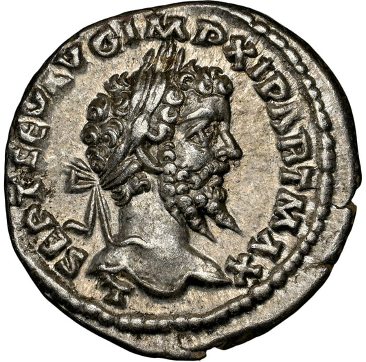 Roman Empire - Septimius Severus - Silver Denarius - NGC AU - RIC:510a