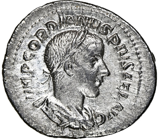 Roman Empire - Gordian III - Silver Denarius - NGC Ch AU - RIC:116