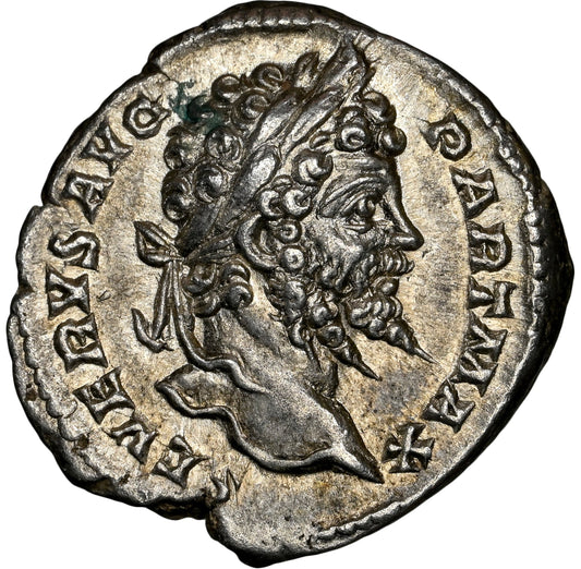 Roman Empire - Septimius Severus - Silver Denarius - NGC AU - RIC:167a