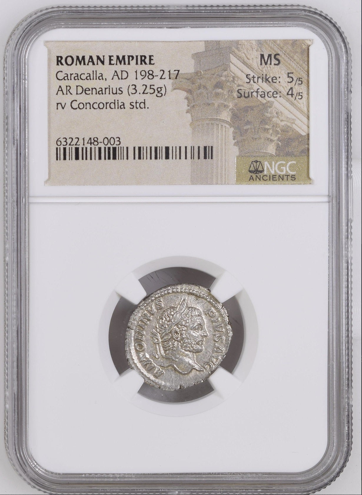 Roman Empire - Caracalla - Silver Denarius - NGC MS - RIC:116a