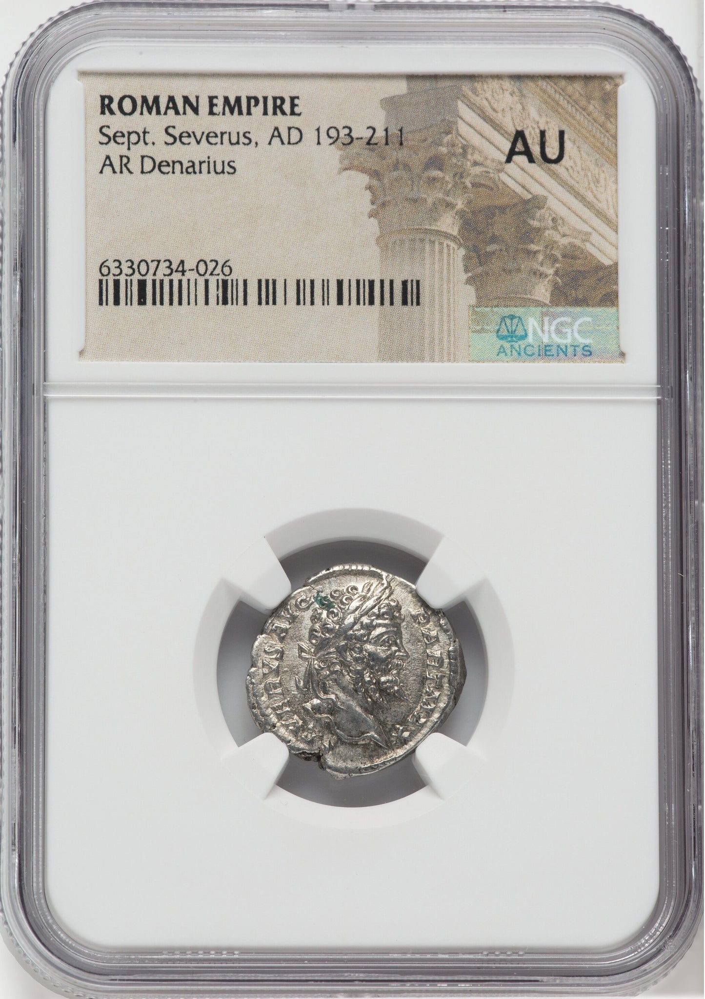 Roman Empire - Septimius Severus - Silver Denarius - NGC AU - RIC:167a