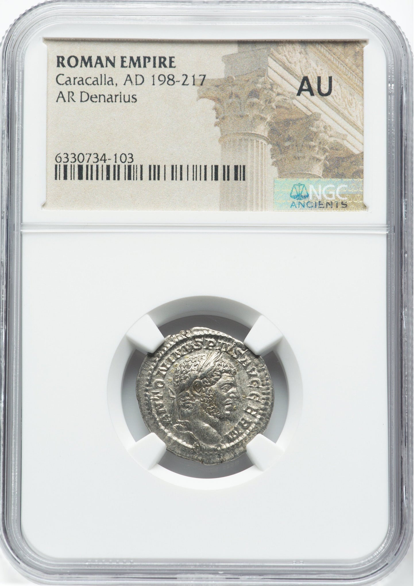 Roman Empire - Caracalla - Silver Denarius - NGC AU - RIC:275a