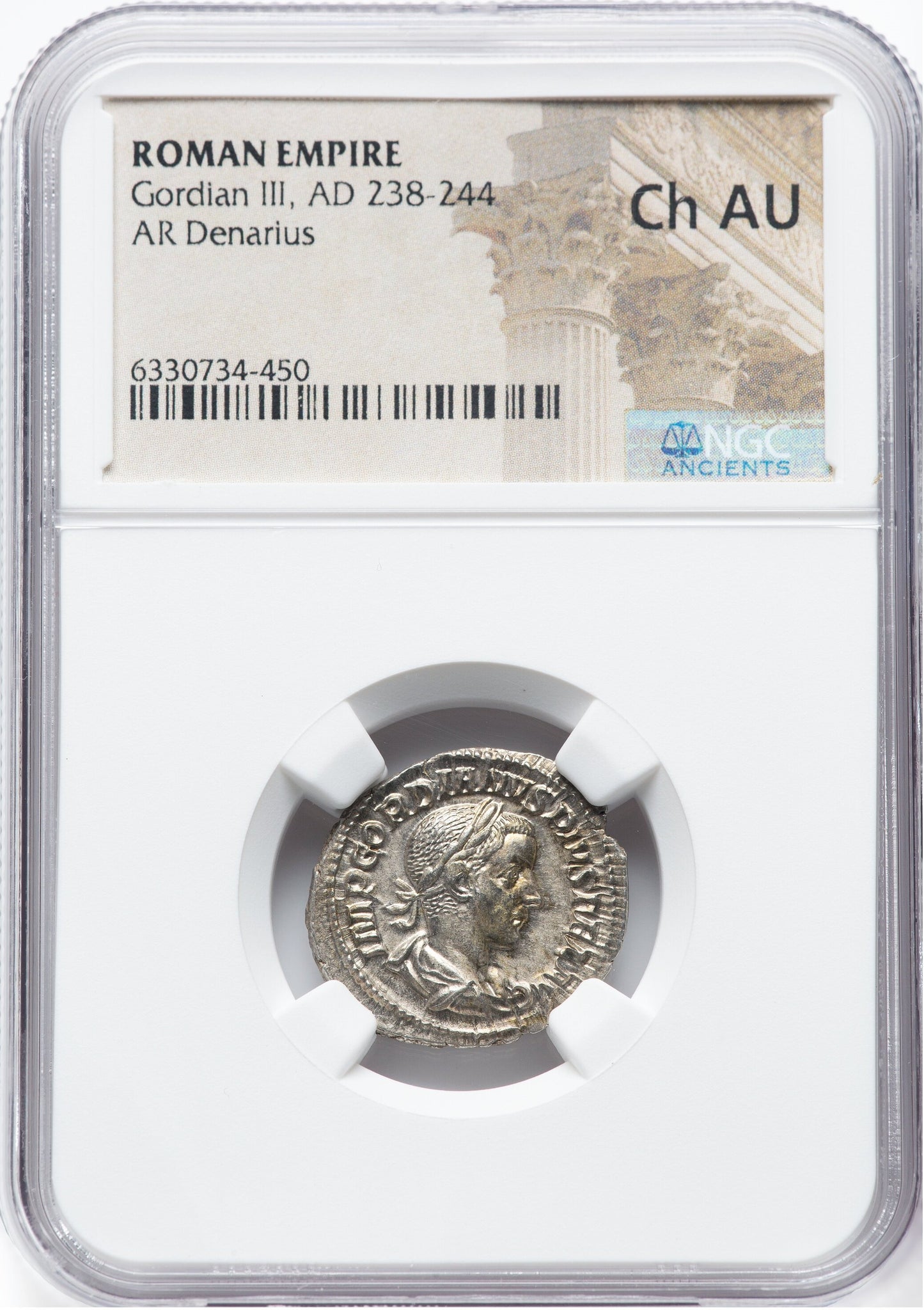 Roman Empire - Gordian III - Silver Denarius - NGC Ch AU - RIC:114