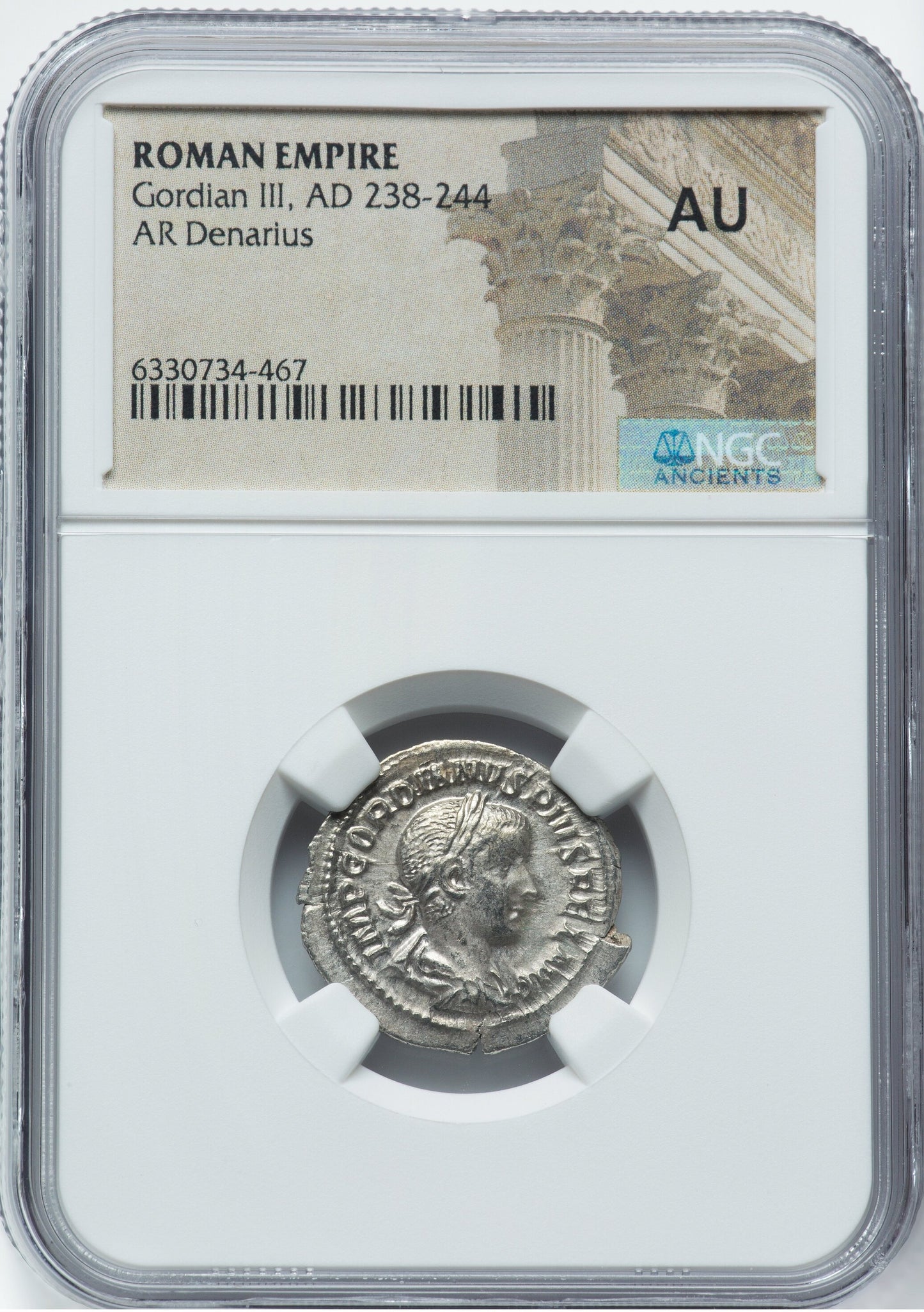 Roman Empire - Gordian III - Silver Denarius - NGC AU