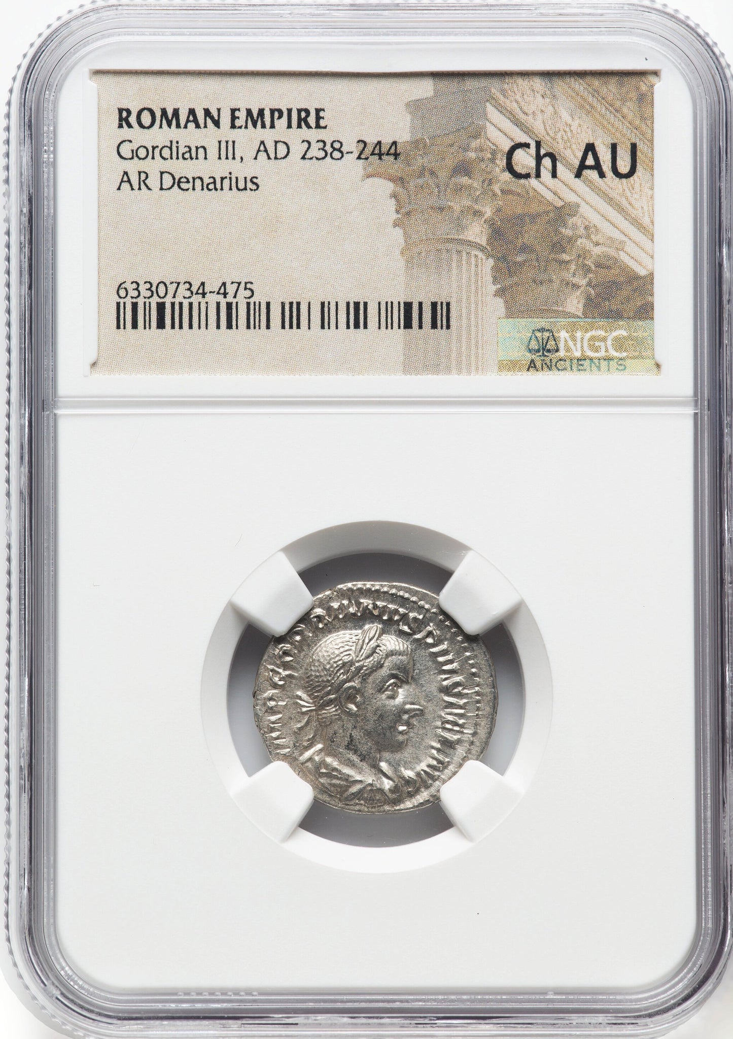 Roman Empire - Gordian III - Silver Denarius - NGC Ch AU
