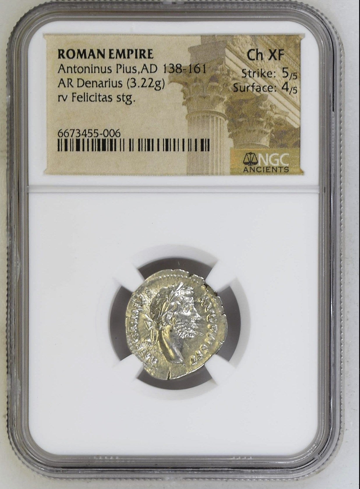 Roman Empire - Antoninus Pius - Silver Denarius - NGC Ch XF - RIC:130 –  Roman-Coins