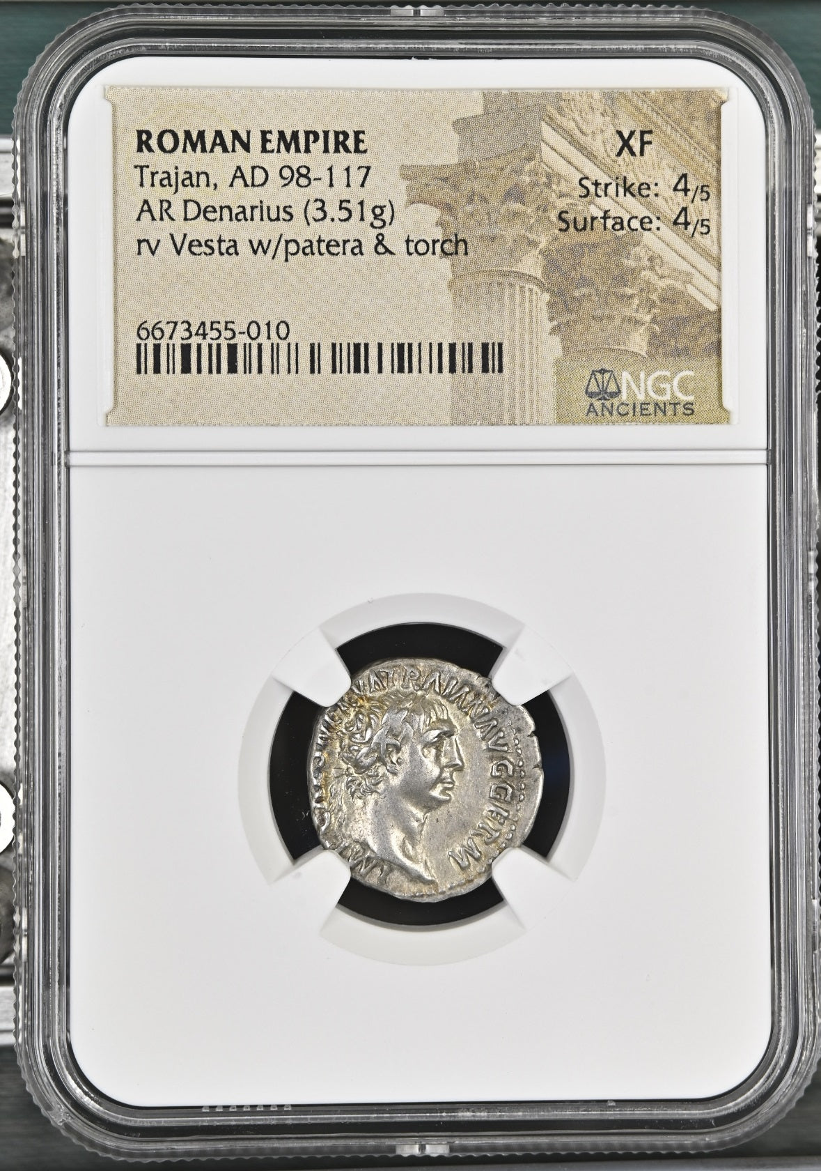 Roman Empire - Trajan - Silver Denarius - NGC XF - RIC:21