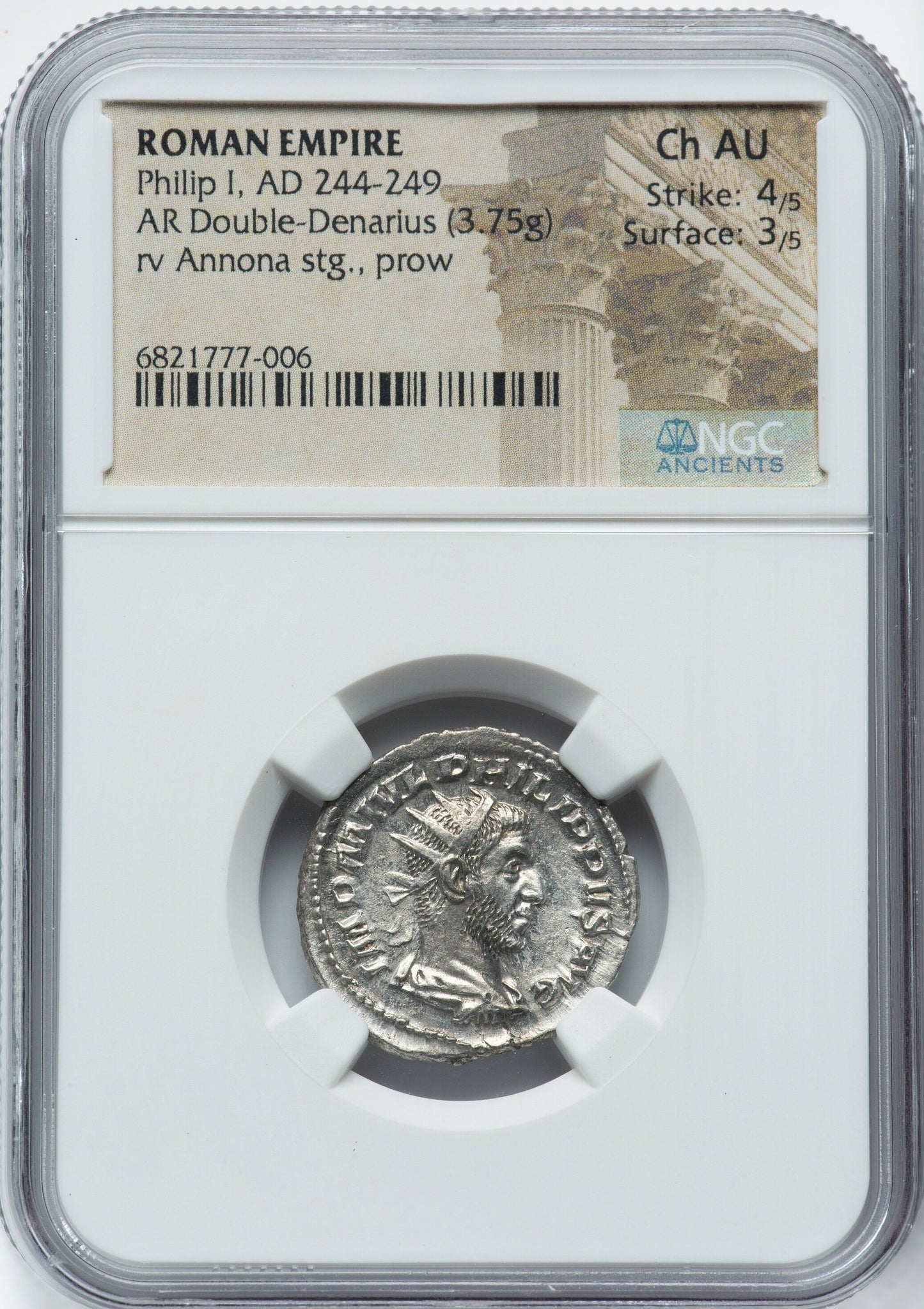 Roman Empire - Philip I - Silver Double-Denarius - NGC Ch AU