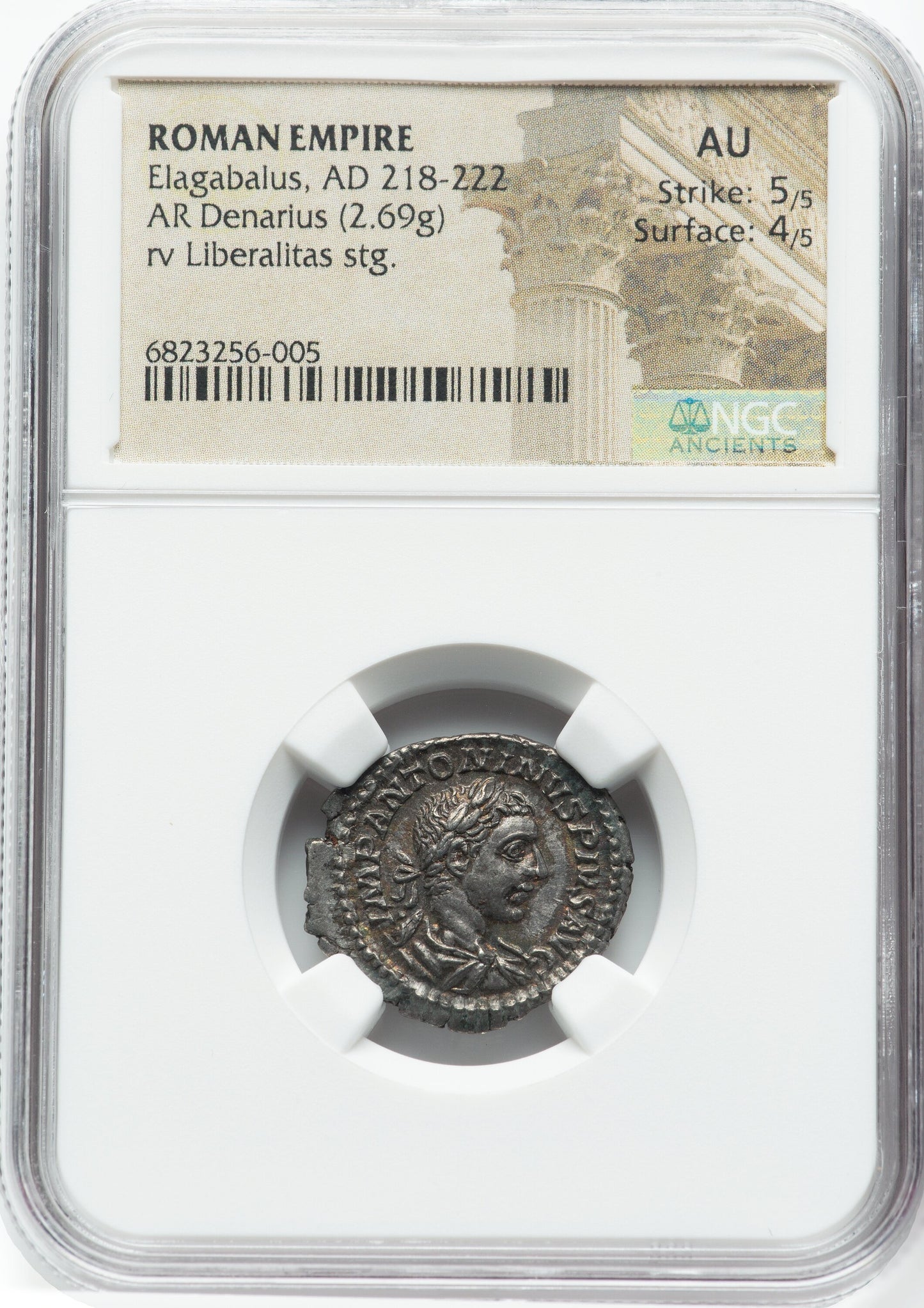 Roman Empire - Elagabalus - Silver Denarius - NGC AU - RIC:100