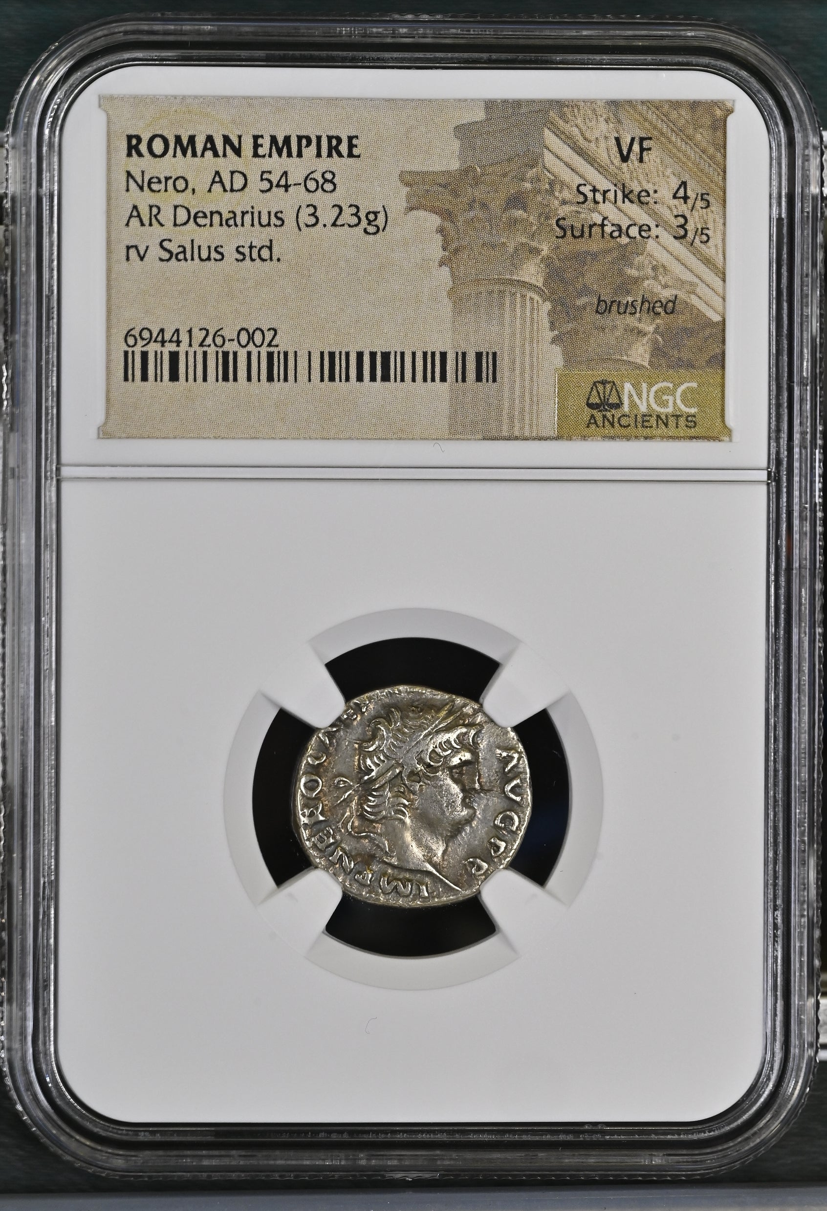 Roman Empire - Nero - Silver Denarius - NGC VF - RIC:60