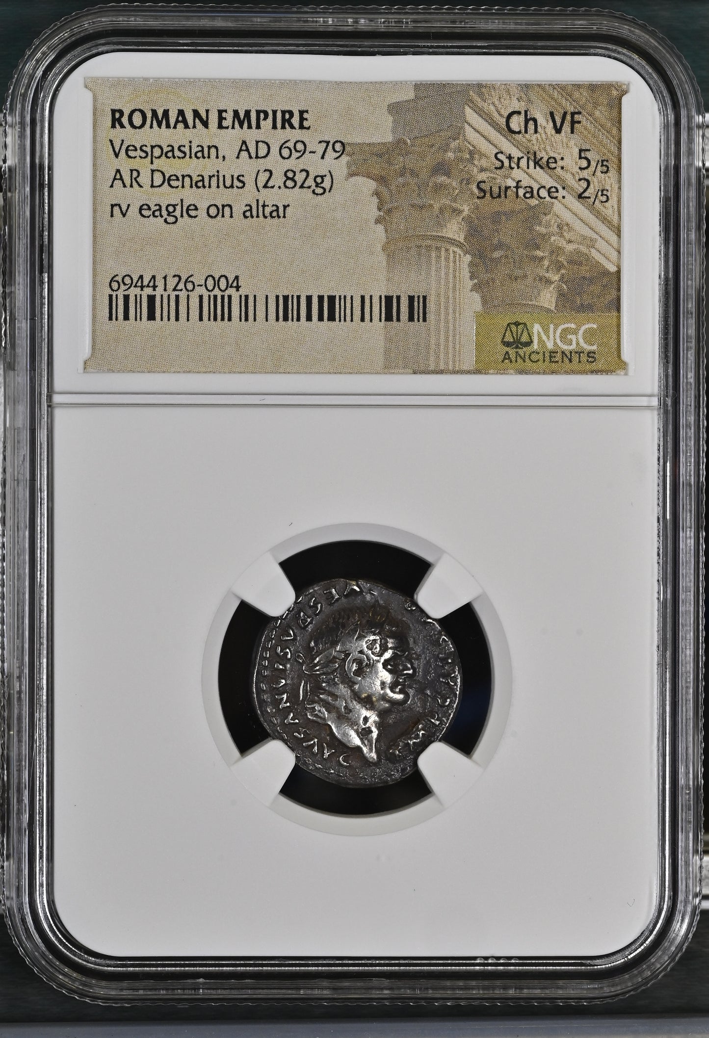 Roman Empire - Vespasian - Silver Denarius - NGC Ch VF - RIC:845