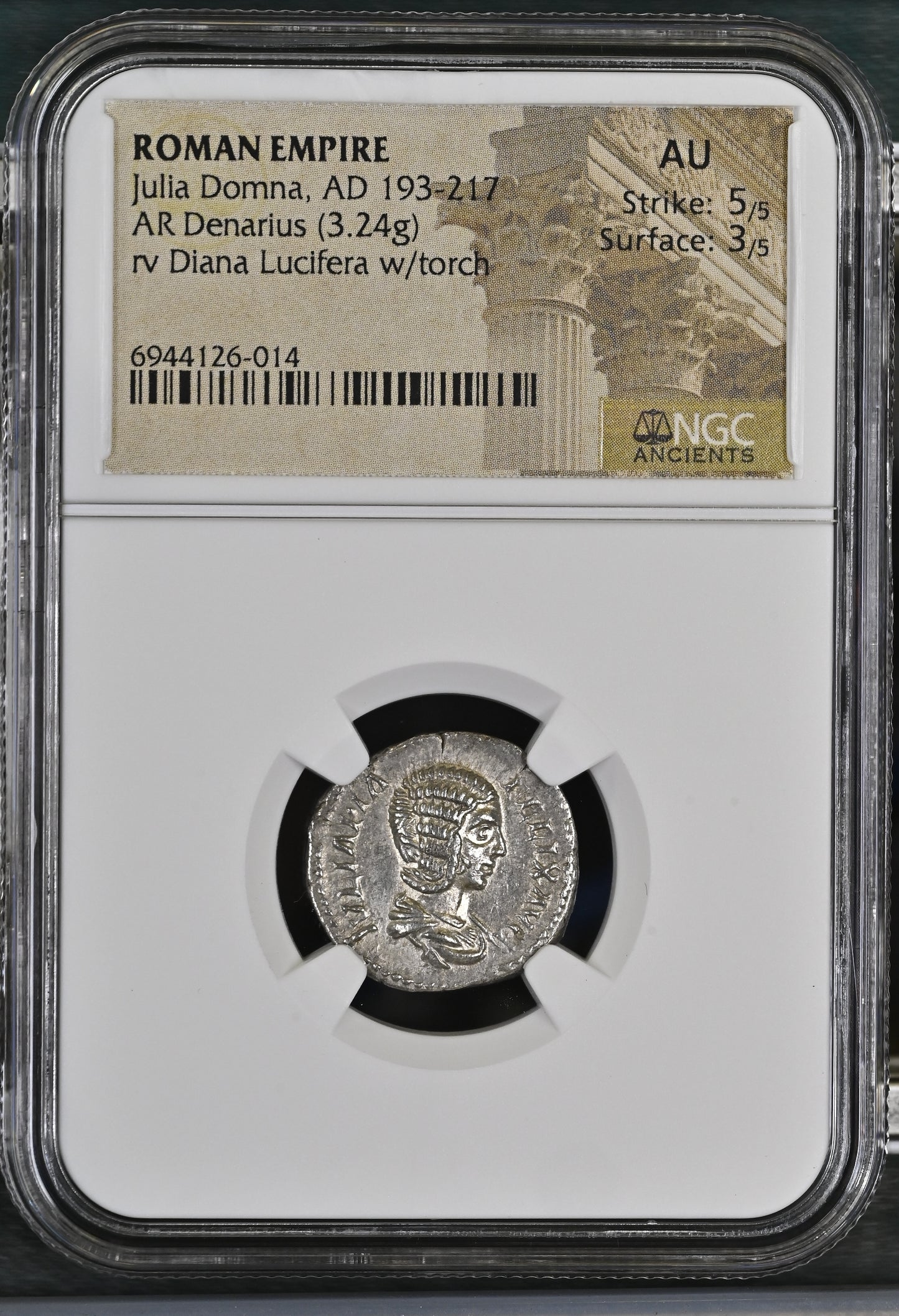 Roman Empire - Julia Domna - Silver Denarius - NGC AU - RIC:373