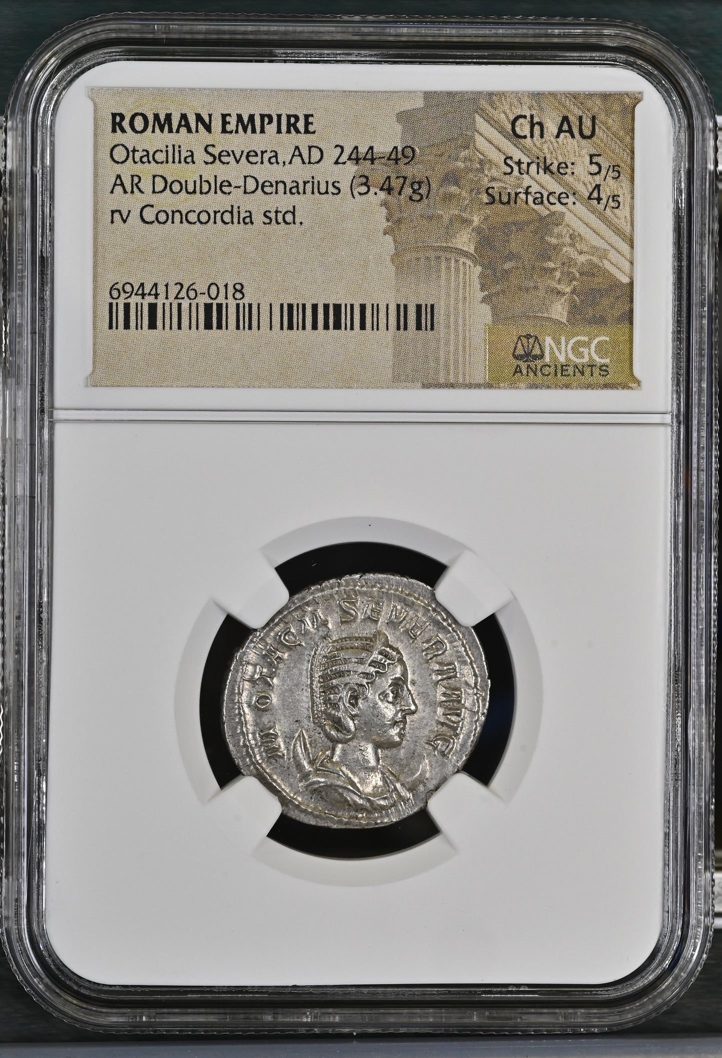 Roman Empire - Otacilia Severa - Silver Double-Denarius - NGC Ch AU - RIC:126