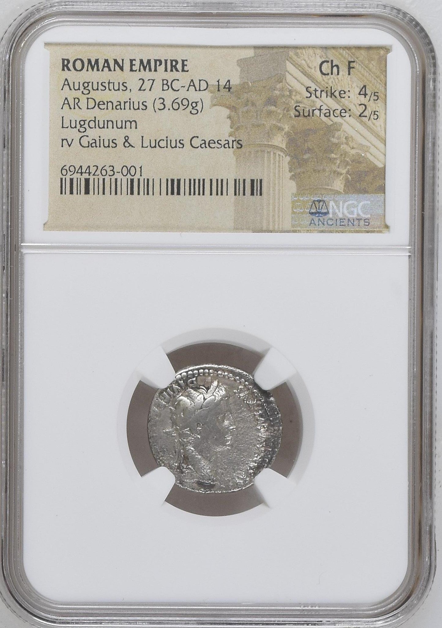 Roman Empire - Augustus - Silver Denarius - NGC Ch F - RIC:207