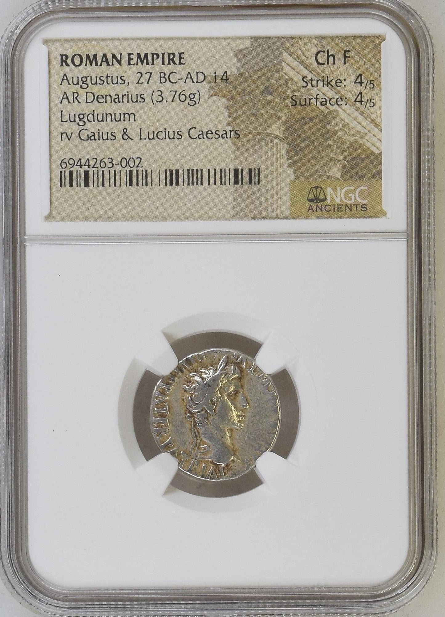 Roman Empire - Augustus - Silver Denarius - NGC Ch F - RIC:207