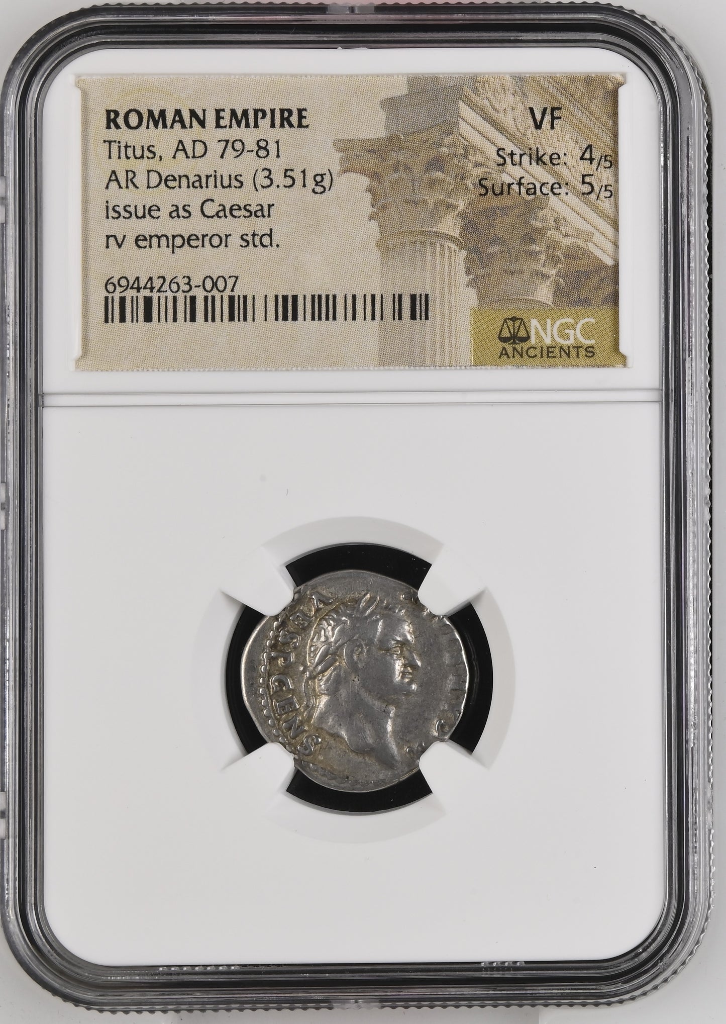 Roman Empire - Titus - Silver Denarius - NGC VF - RIC:554