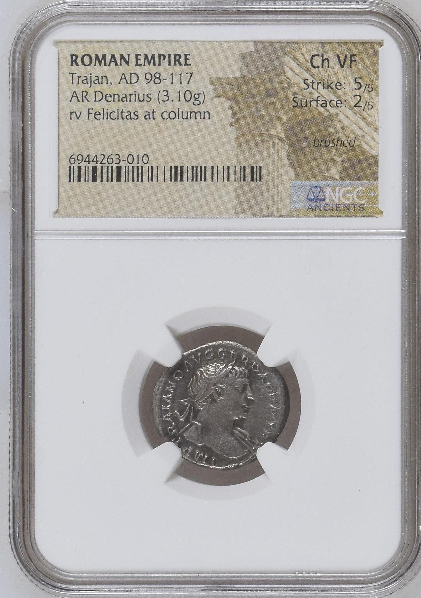 Roman Empire - Trajan - Silver Denarius - NGC Ch VF