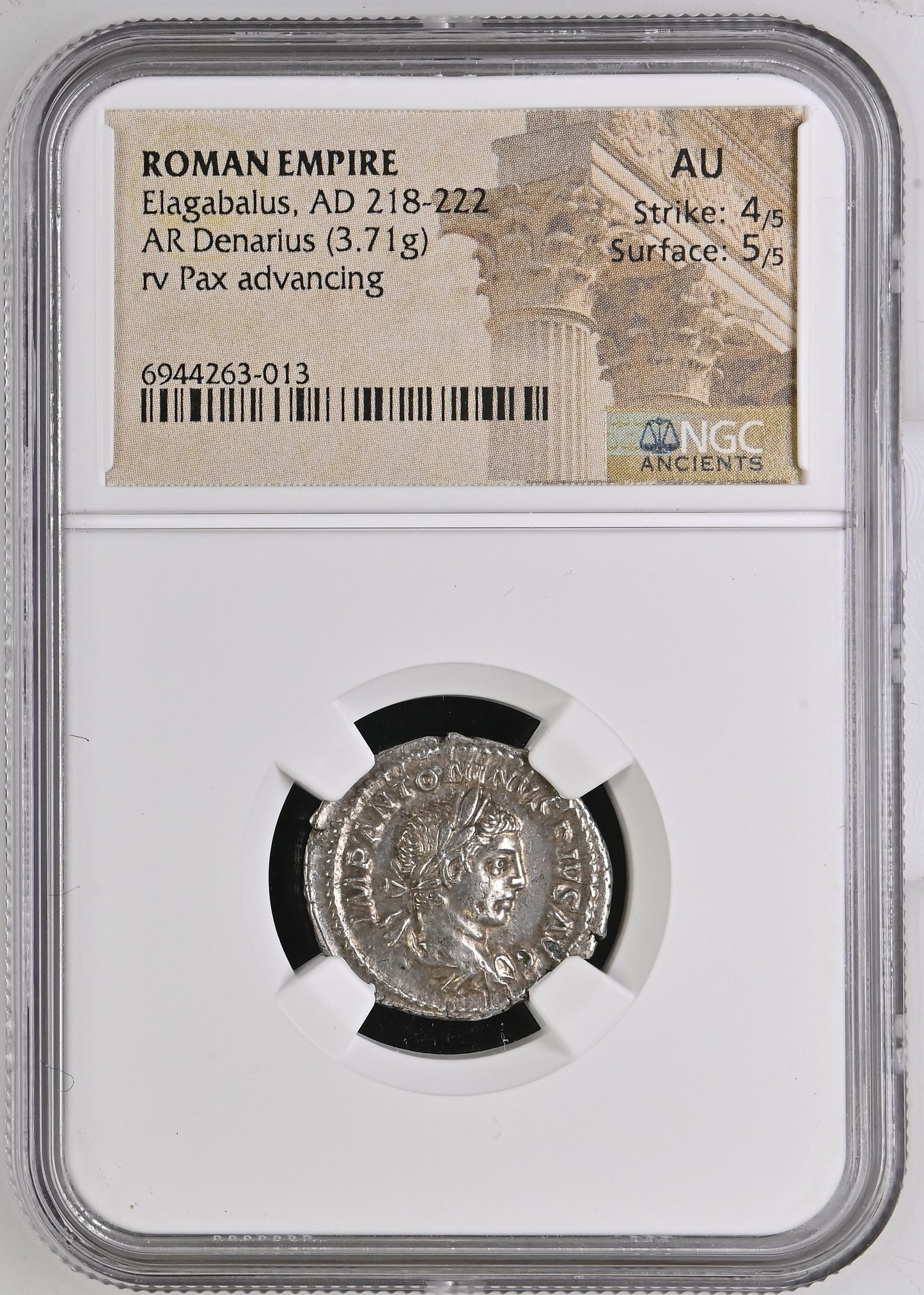 Roman Empire - Elagabalus - Silver Denarius - NGC AU - RIC:125