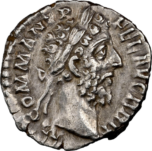 Roman Empire - Commodus - Silver Denarius - NGC Ch XF - RIC:175