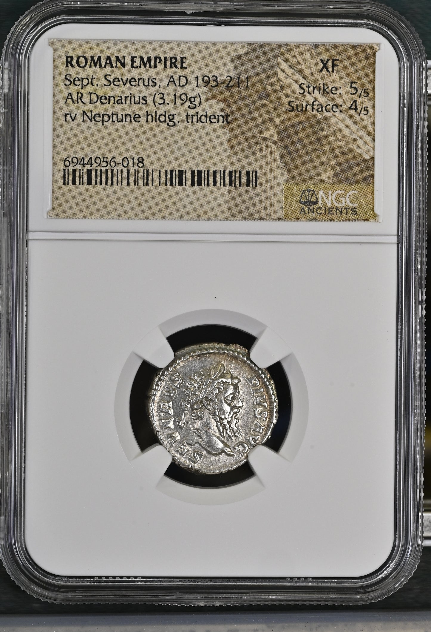 Roman Empire - Septimius Severus - Silver Denarius - NGC XF - Sear:6346
