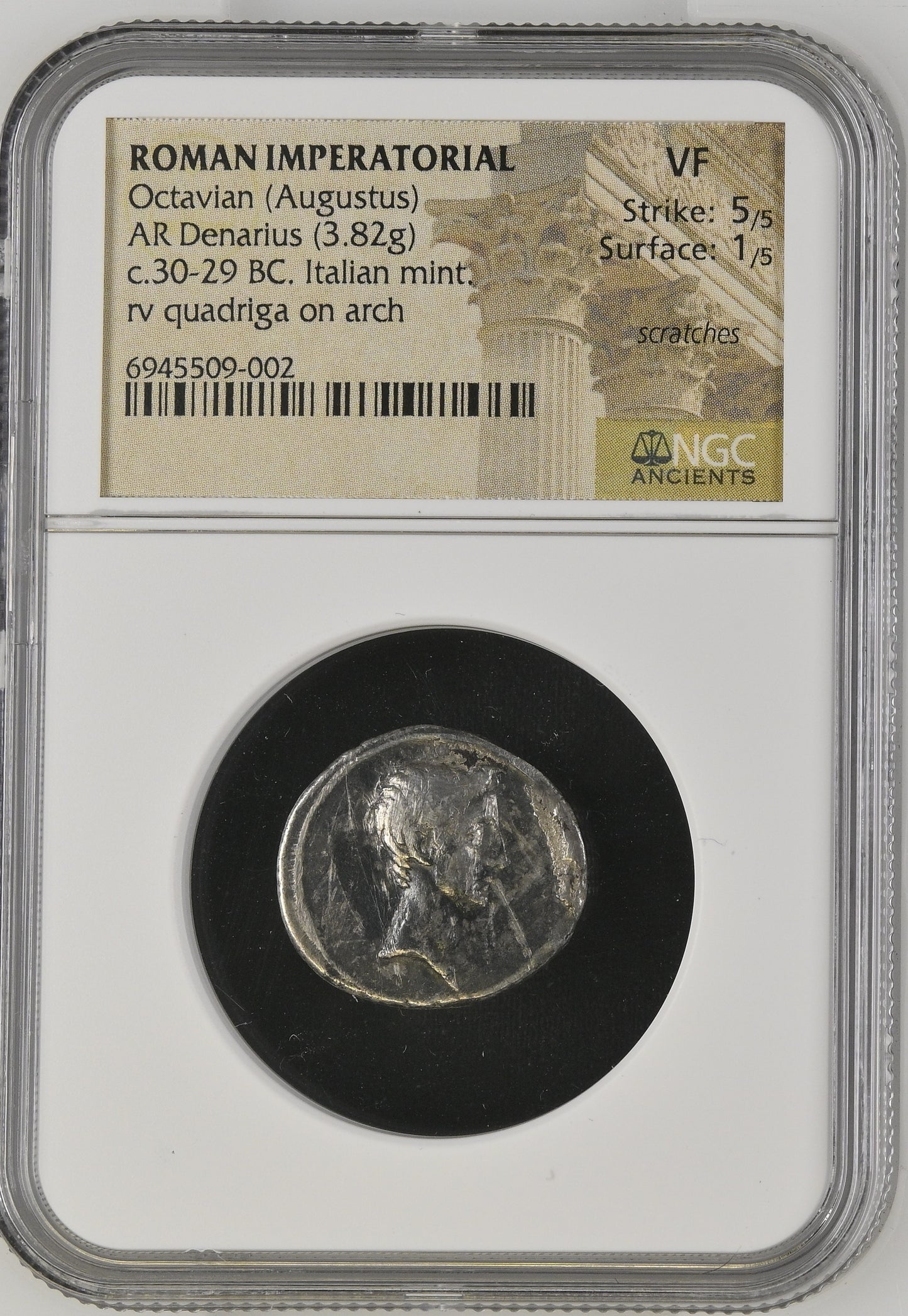 Roman Imperatorial - Octavian (Augustus) - Silver Denarius - NGC VF - RIC:267
