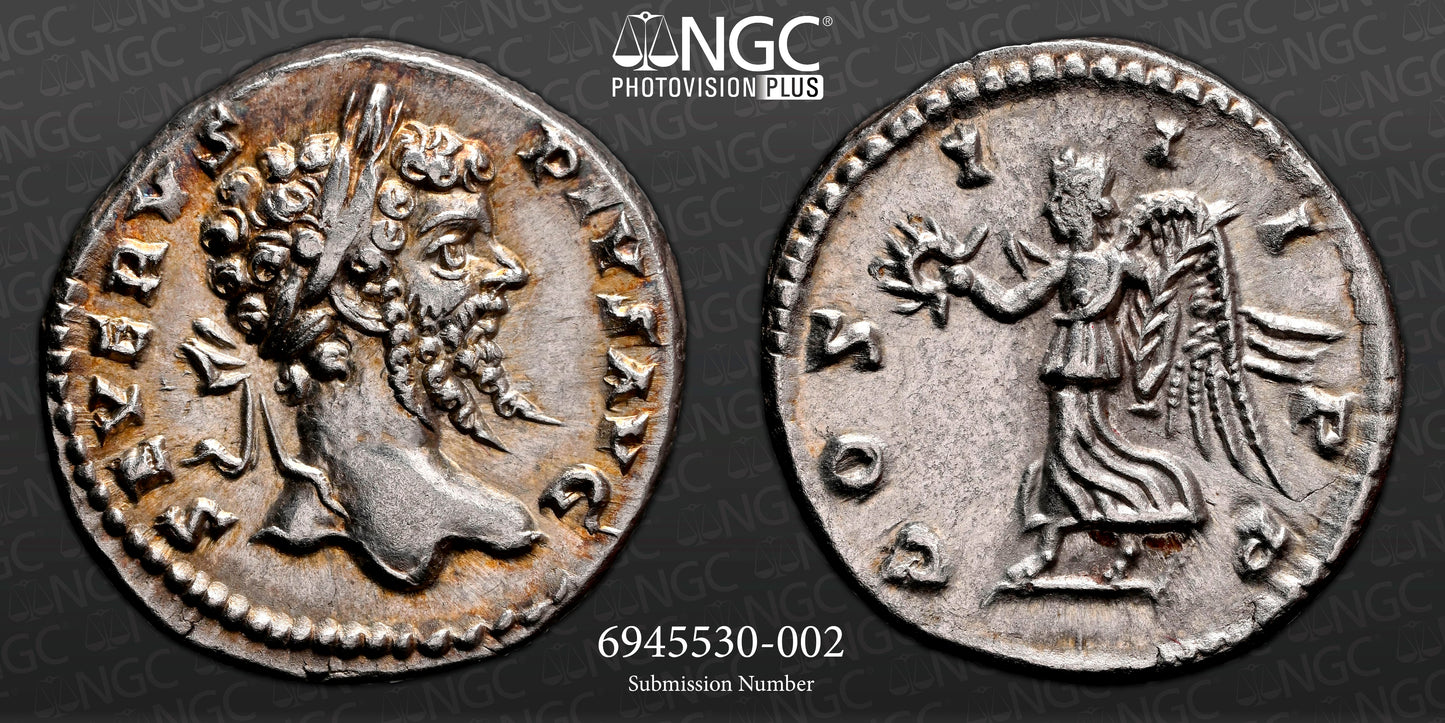 Roman Empire - Septimius Severus - Silver Denarius - NGC AU - RIC:176