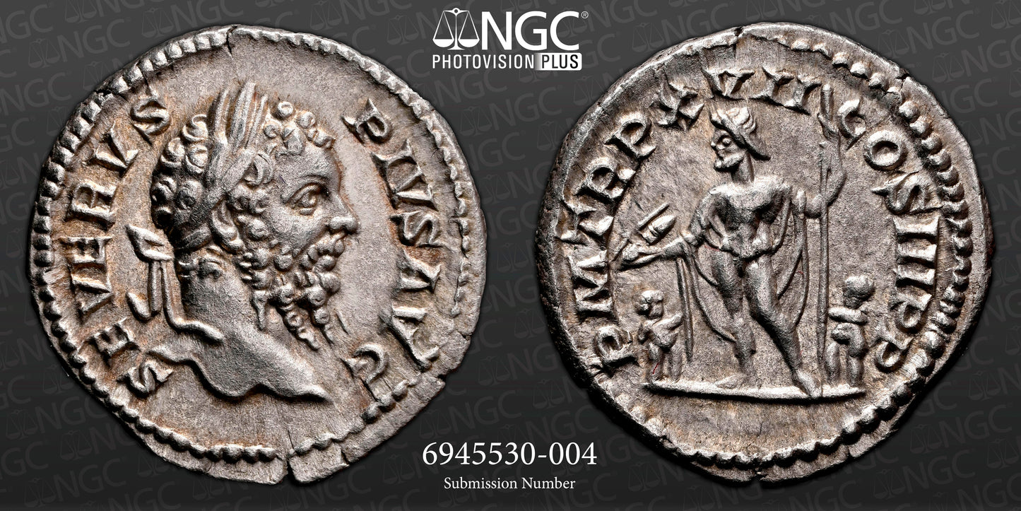 Roman Empire - Septimius Severus - Silver Denarius - NGC AU - RIC:226