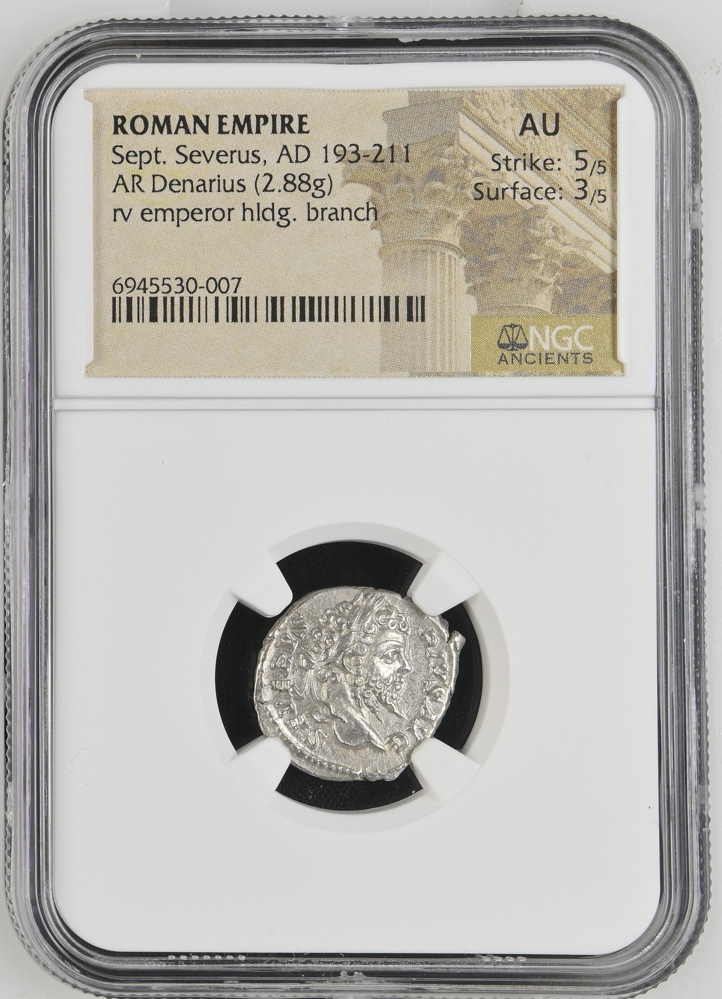 Roman Empire - Septimius Severus - Silver Denarius - NGC AU - RIC:265