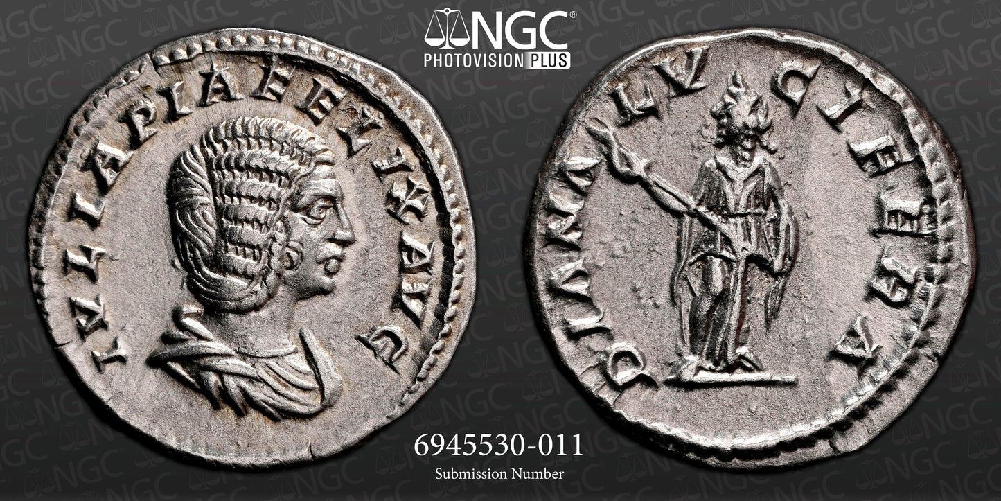 Roman Empire - Julia Domna - Silver Denarius - NGC Ch XF - RIC:373a