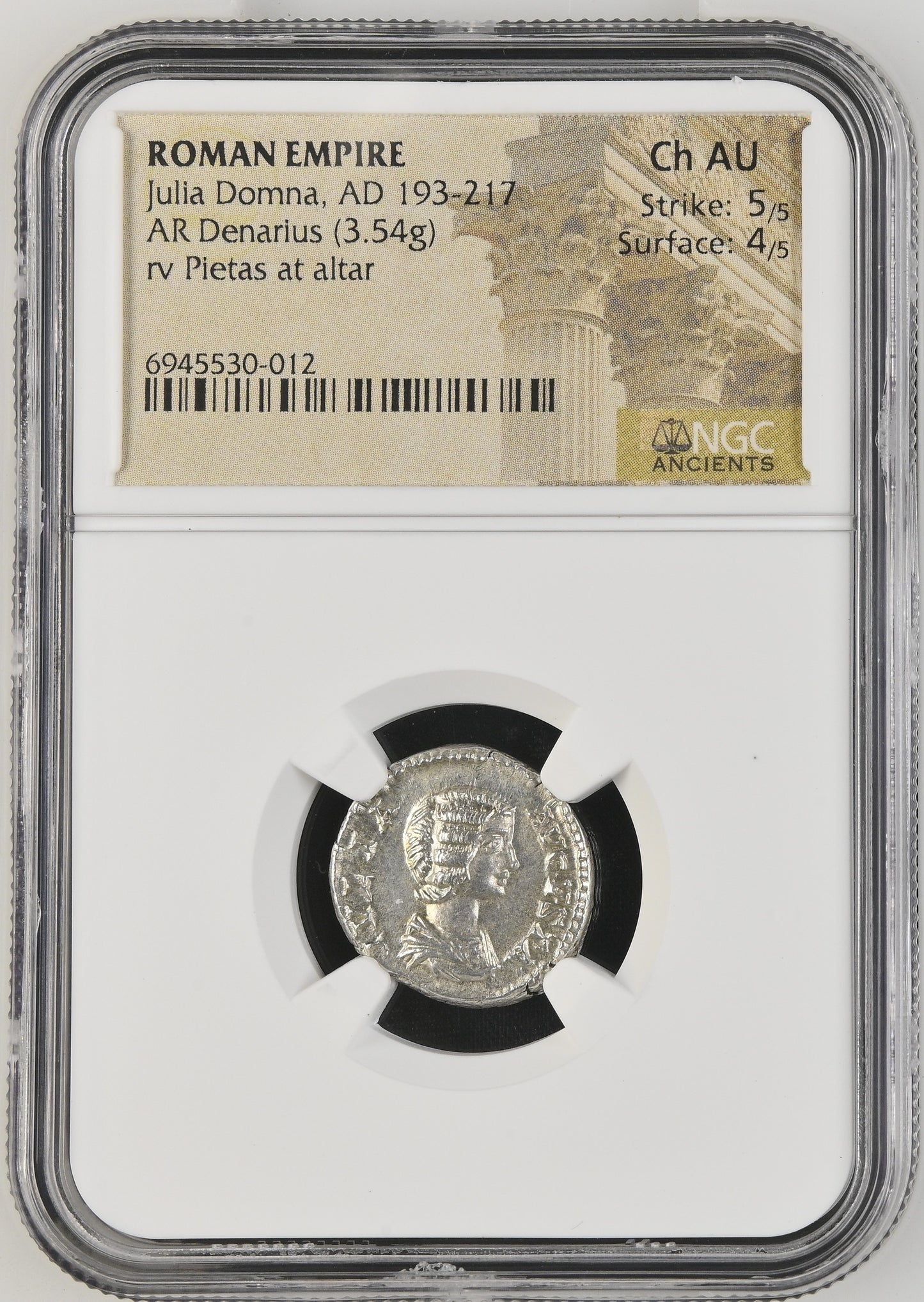 Roman Empire - Julia Domna - Silver Denarius - NGC Ch AU - RIC:574