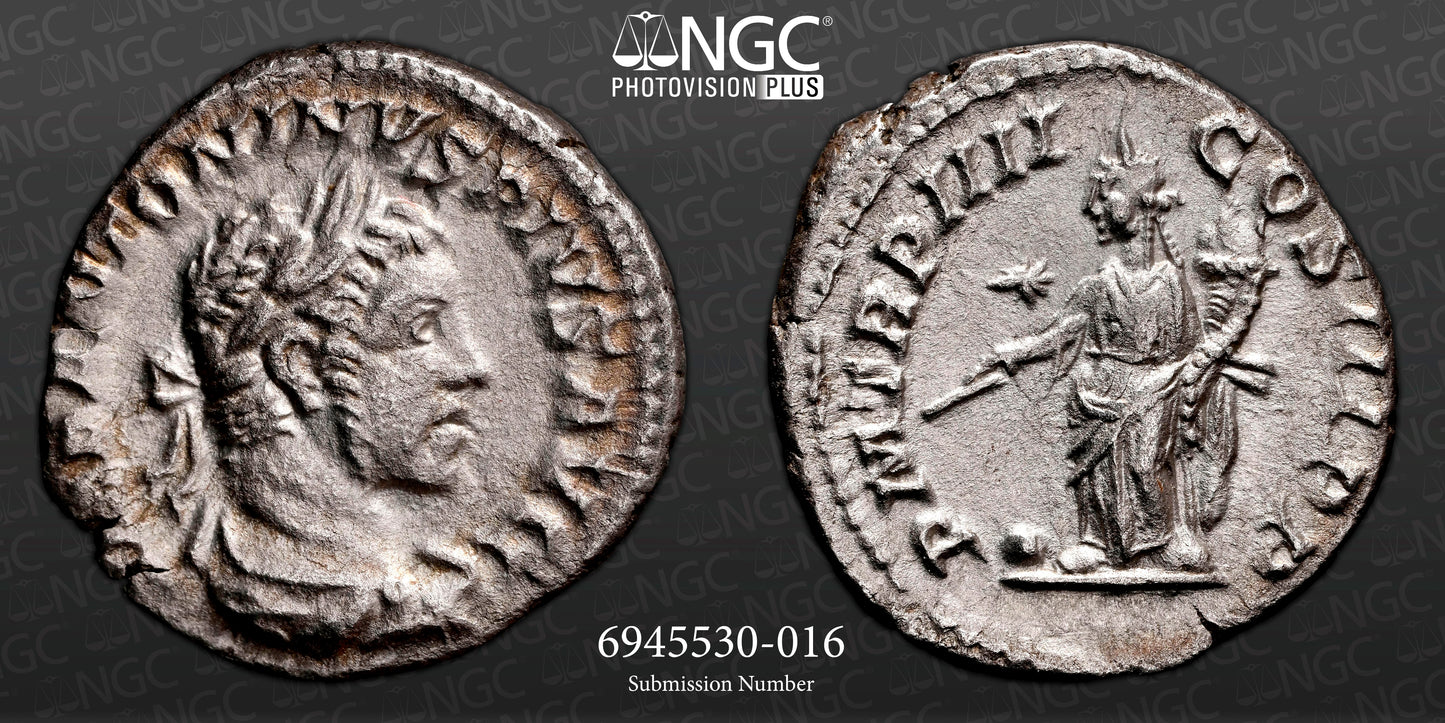 Roman Empire - Elagabalus - Silver Denarius - NGC AU - RIC:42