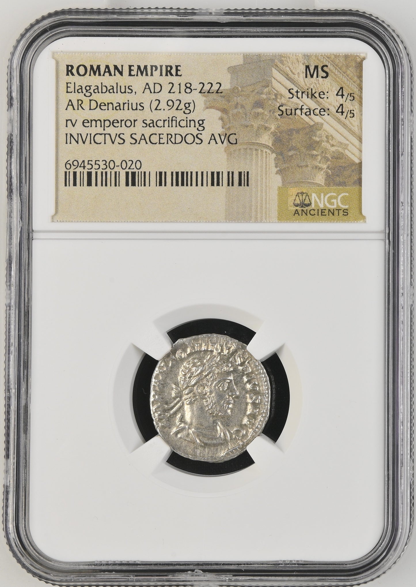 Roman Empire - Elagabalus - Silver Denarius - NGC MS - RIC:88