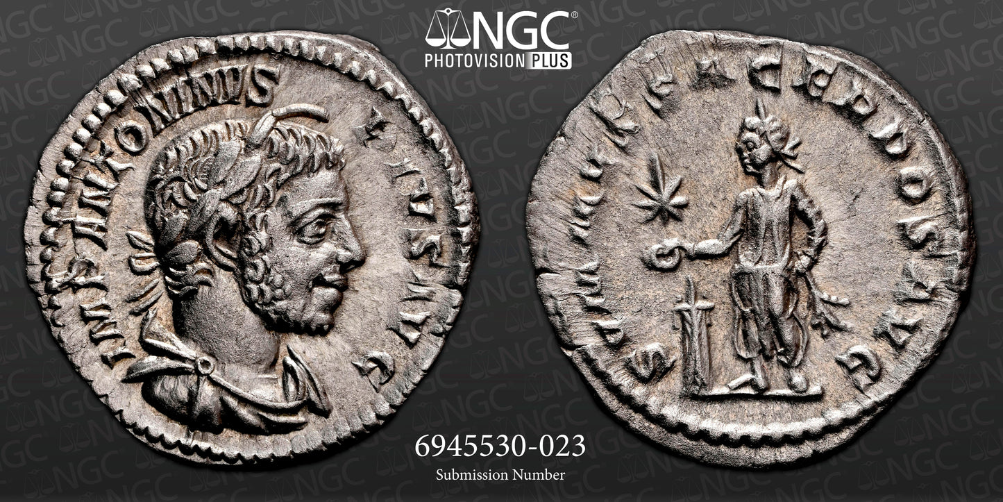 Roman Empire - Elagabalus - Silver Denarius - NGC Ch AU - RIC:146