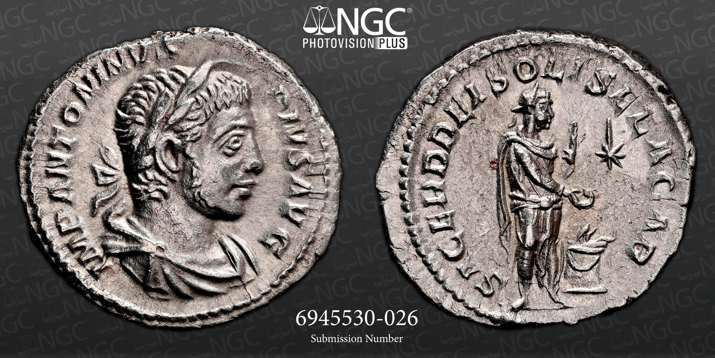 Roman Empire - Elagabalus - Silver Denarius - NGC Ch AU - RIC:131