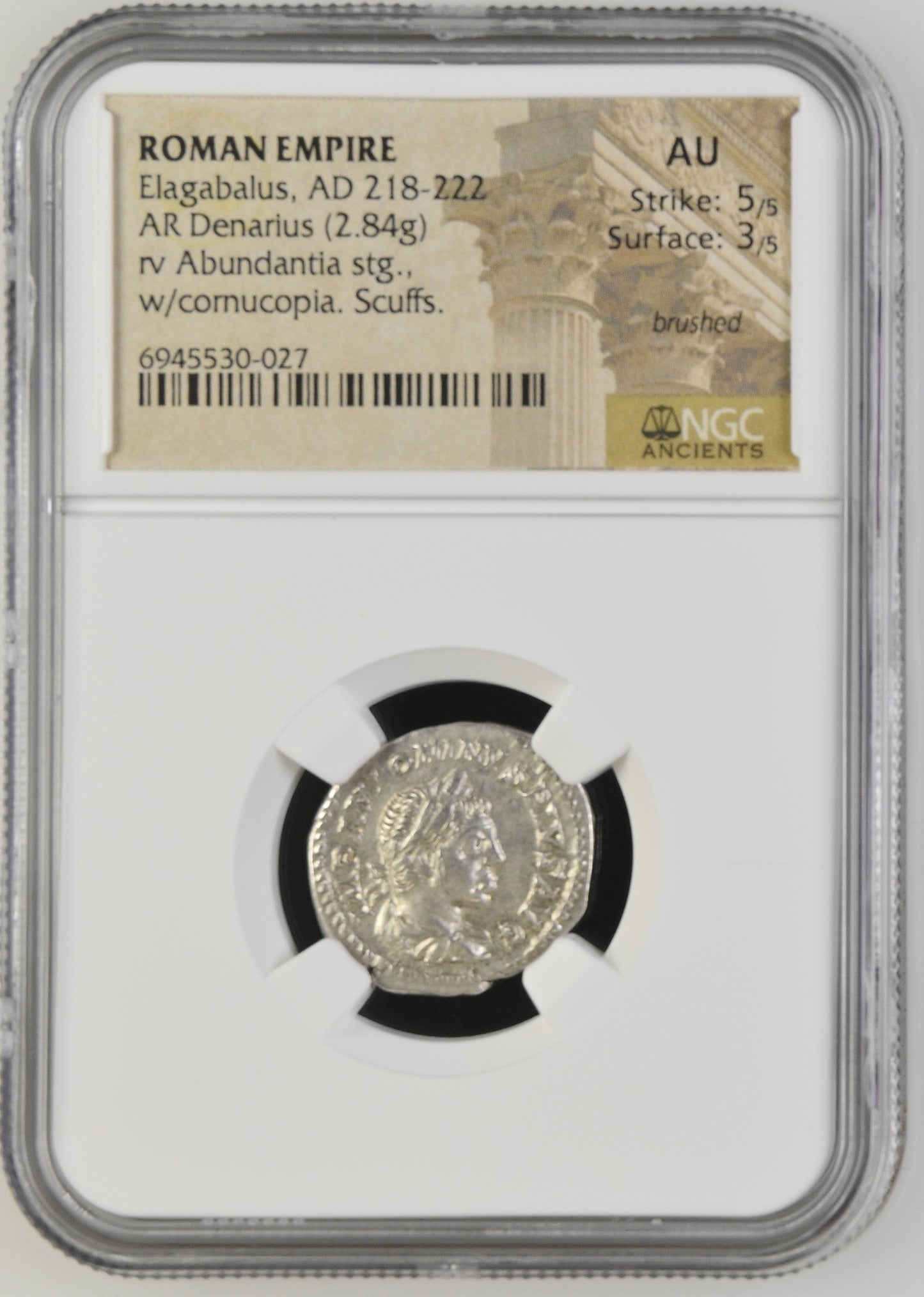 Roman Empire - Elagabalus - Silver Denarius - NGC AU - RIC:56