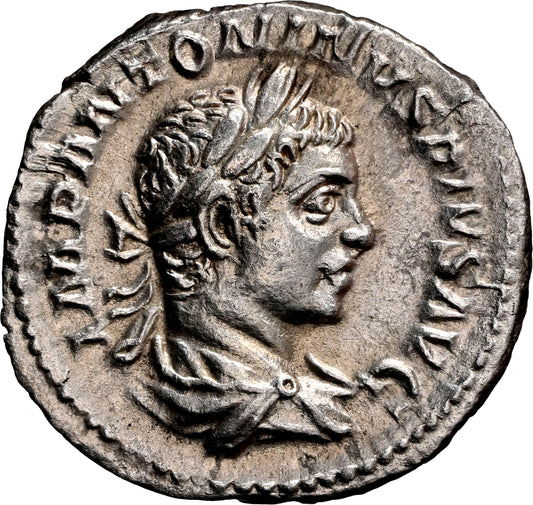 Roman Empire - Elagabalus - Silver Denarius - NGC Ch AU - RIC:28