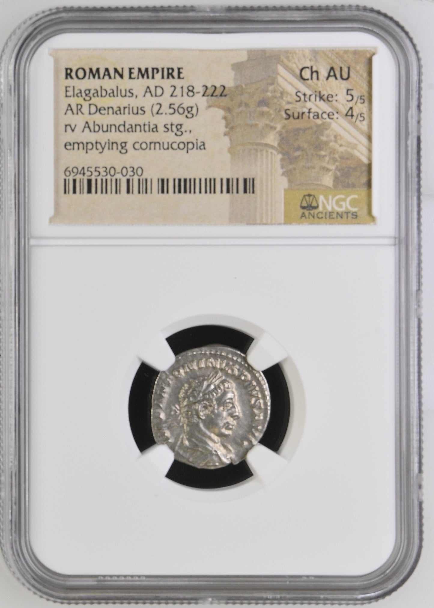 Roman Empire - Elagabalus - Silver Denarius - NGC Ch AU - RIC:56