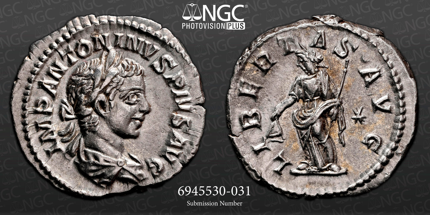 Roman Empire - Elagabalus - Silver Denarius - NGC AU - RIC:107