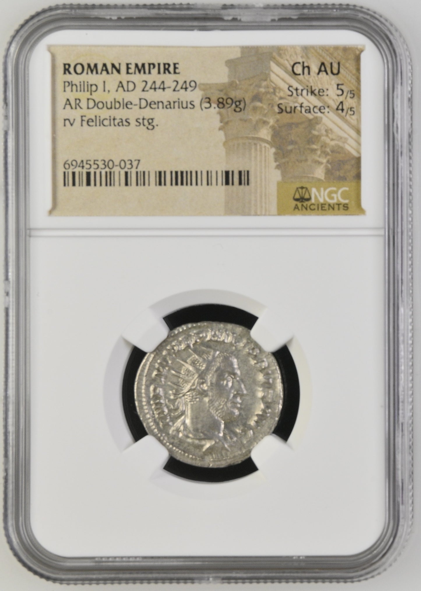 Roman Empire - Philip I - Silver Double-Denarius - NGC Ch AU - RIC:3