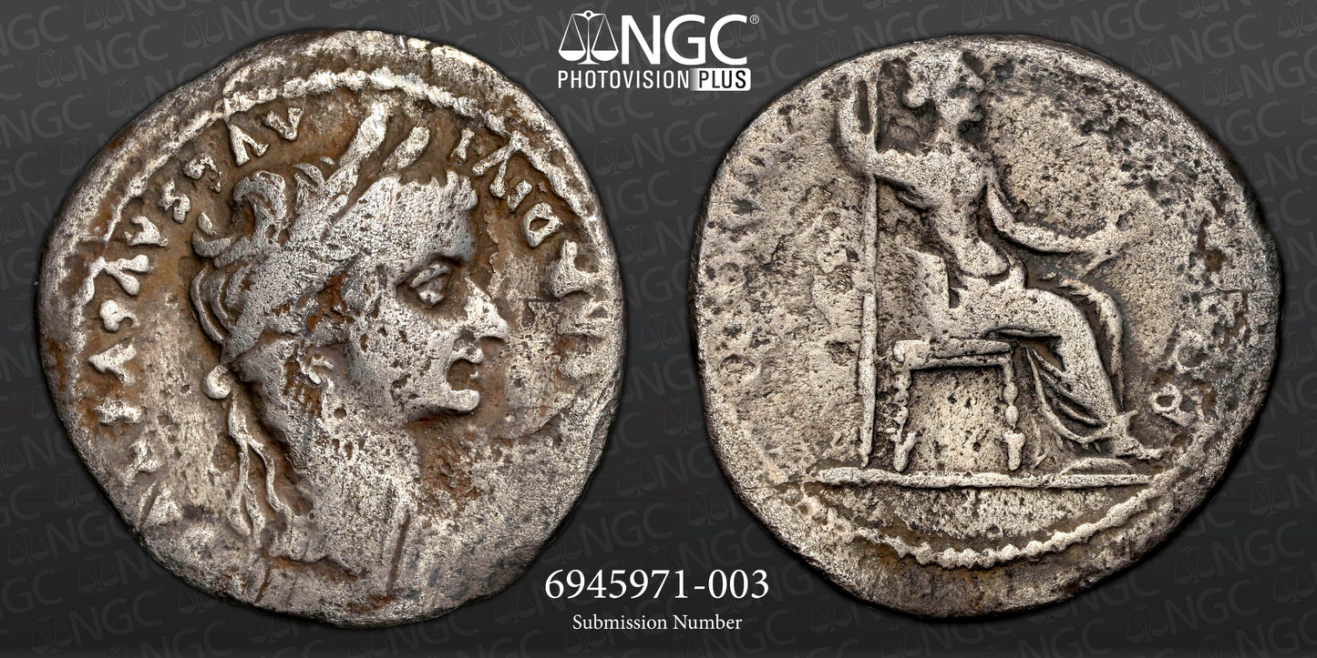 Roman Empire - Tiberius - Silver Denarius - NGC F - RIC:30