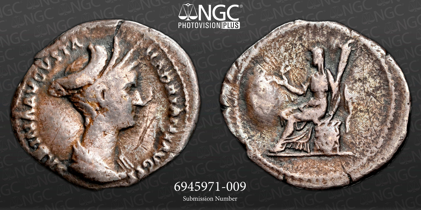 Roman Empire - Sabina - Plated Denarius - NGC Ch F - RIC:411