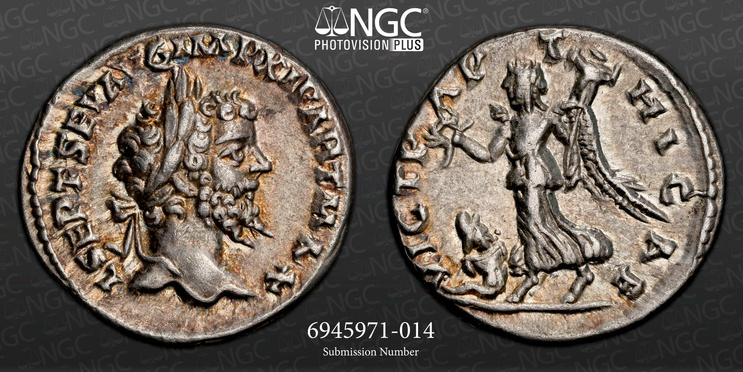 Roman Empire - Septimius Severus - Silver Denarius - NGC XF - RIC:514