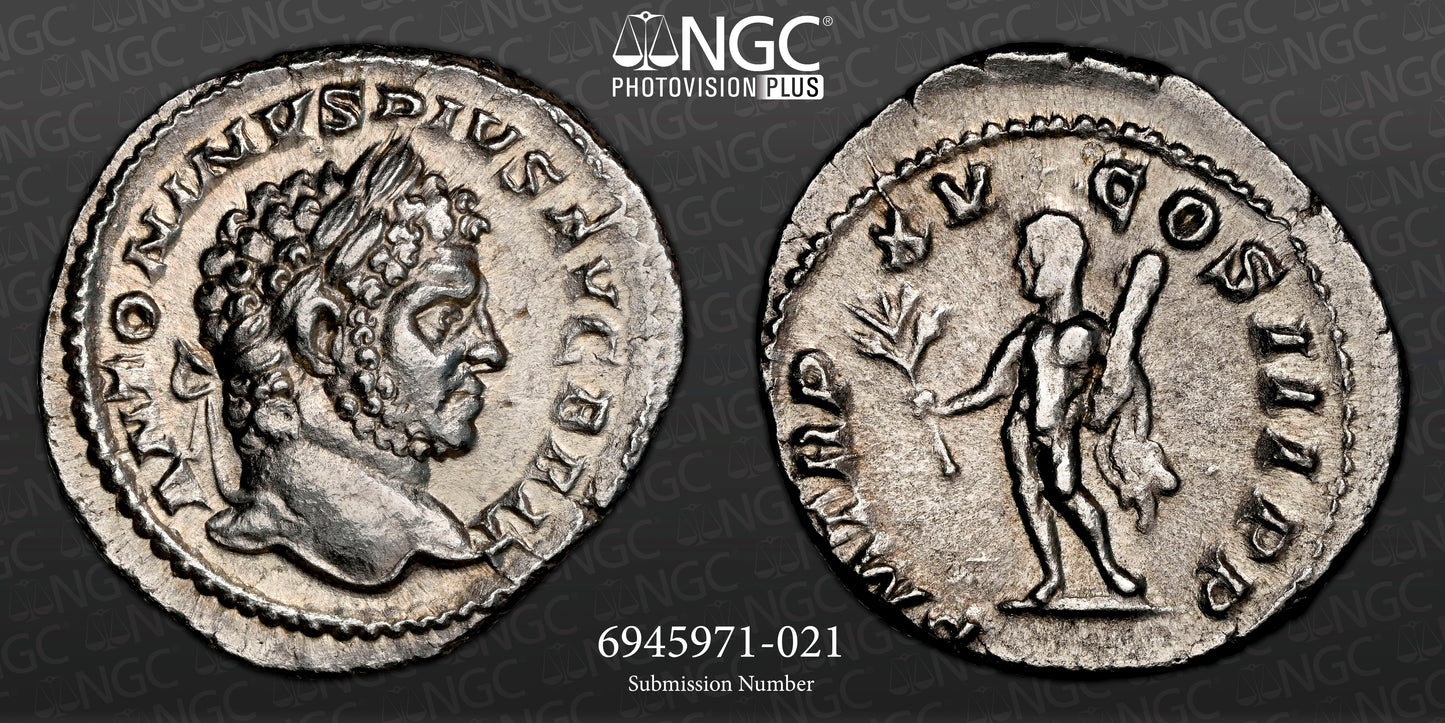 Roman Empire - Caracalla - Silver Denarius - NGC AU - RIC:192