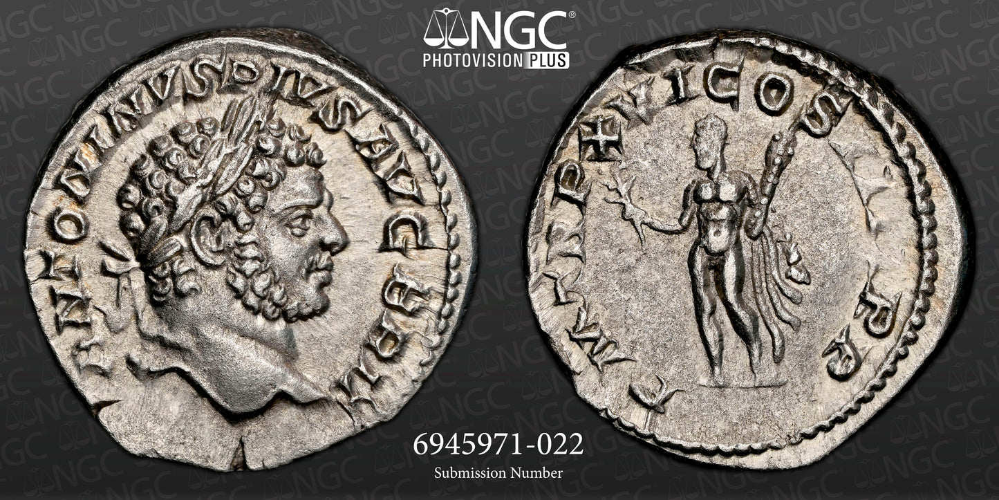 Roman Empire - Caracalla - Silver Denarius - NGC AU - RIC:206c