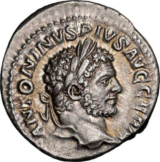 Roman Empire - Caracalla - Silver Denarius - NGC Ch XF - RIC:254